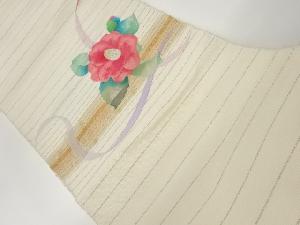 横段に椿模様織出し名古屋帯